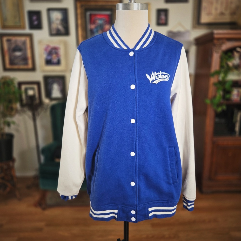 Sport-Tek Bud Light Whatever Varsity Jacket Blue White Mens XL Snap Front - Picture 2 of 8